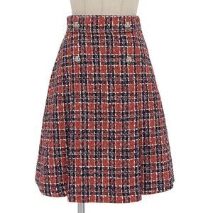 ▲gucci 516588 Cotton Blend Taiga Buttoned Plaid Knee Length Tweed Skirt Multi